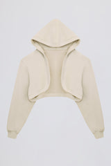 Brushed Jersey Hooded Cropped Shrug in Ecru