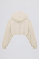 Brushed Jersey Hooded Cropped Shrug in Ecru