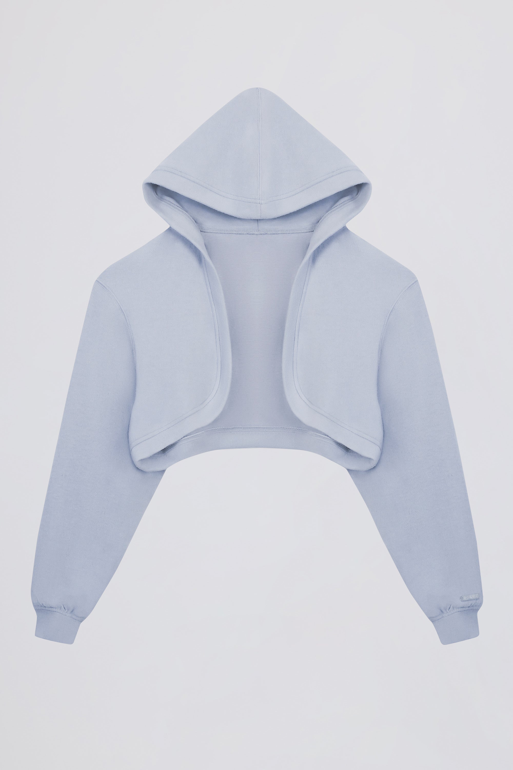 Brushed Jersey Hooded Cropped Shrug in Soft Blue