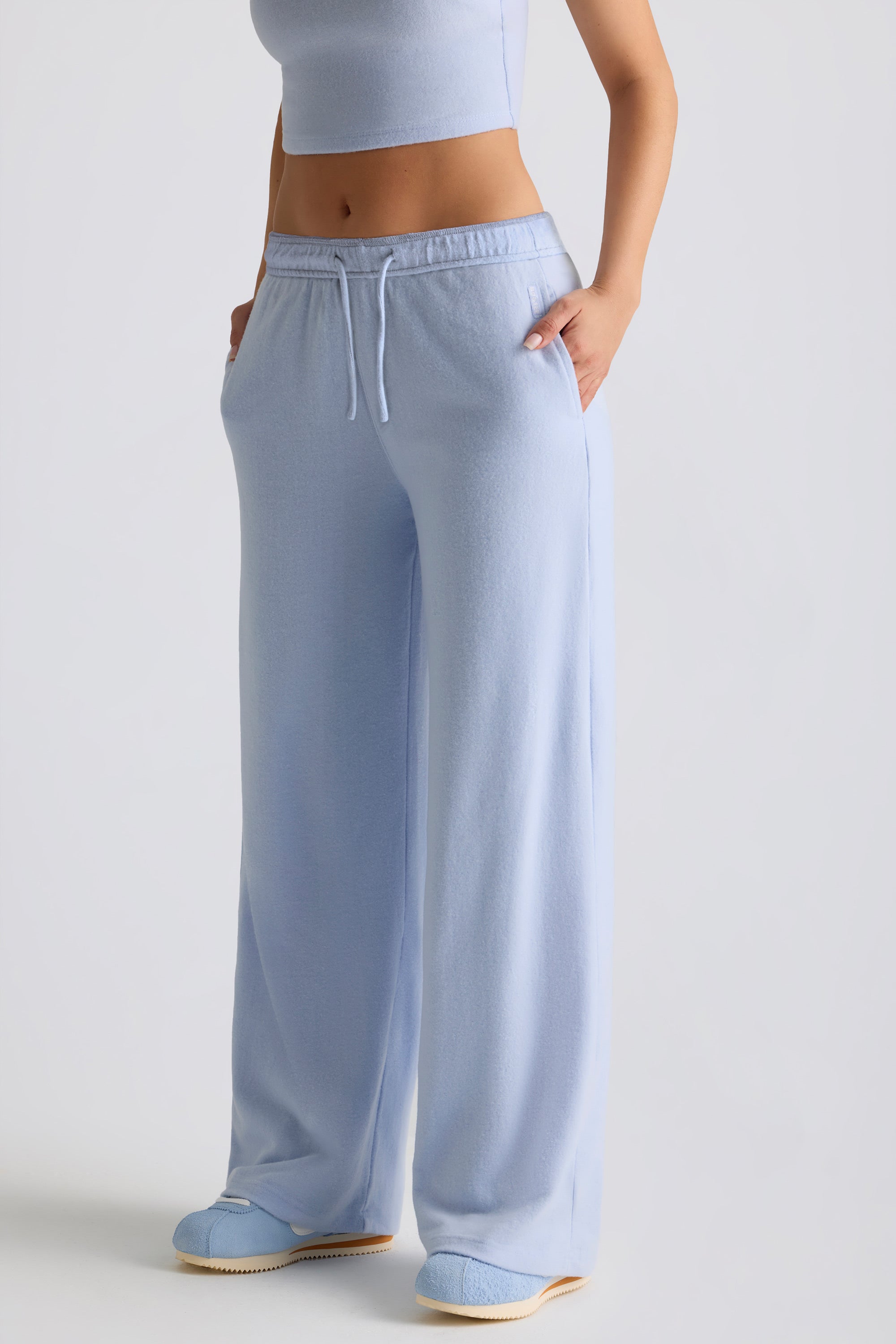 Brushed Jersey Wide-Leg Joggers in Soft Blue