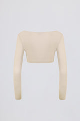 Brushed Jersey Wrap Crop Top in Ecru