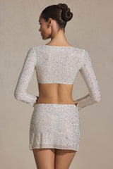 Embellished Micro Mini Skirt in White
