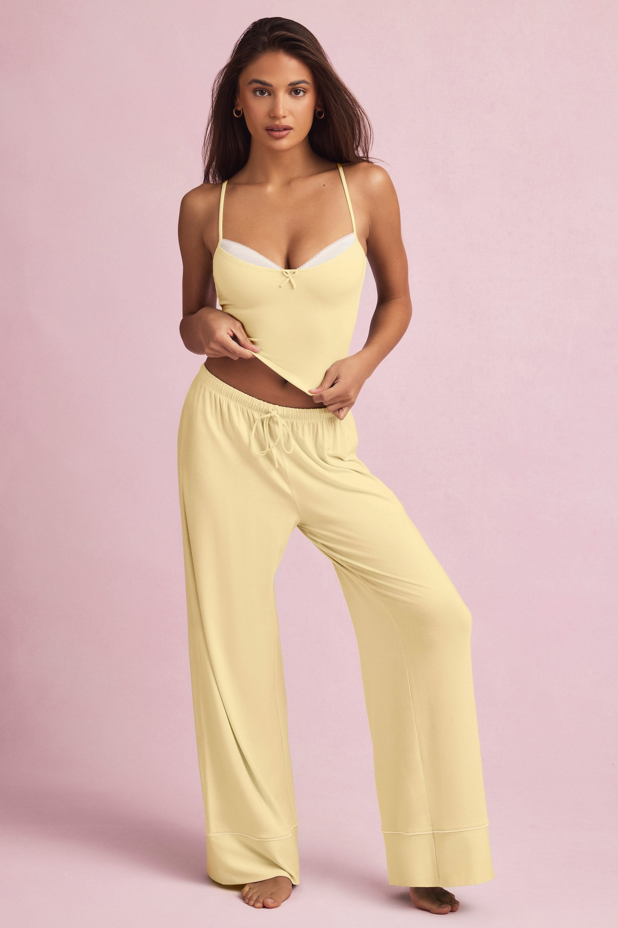 Modal Mid-Rise Pyjama Trousers in Pastel Yellow