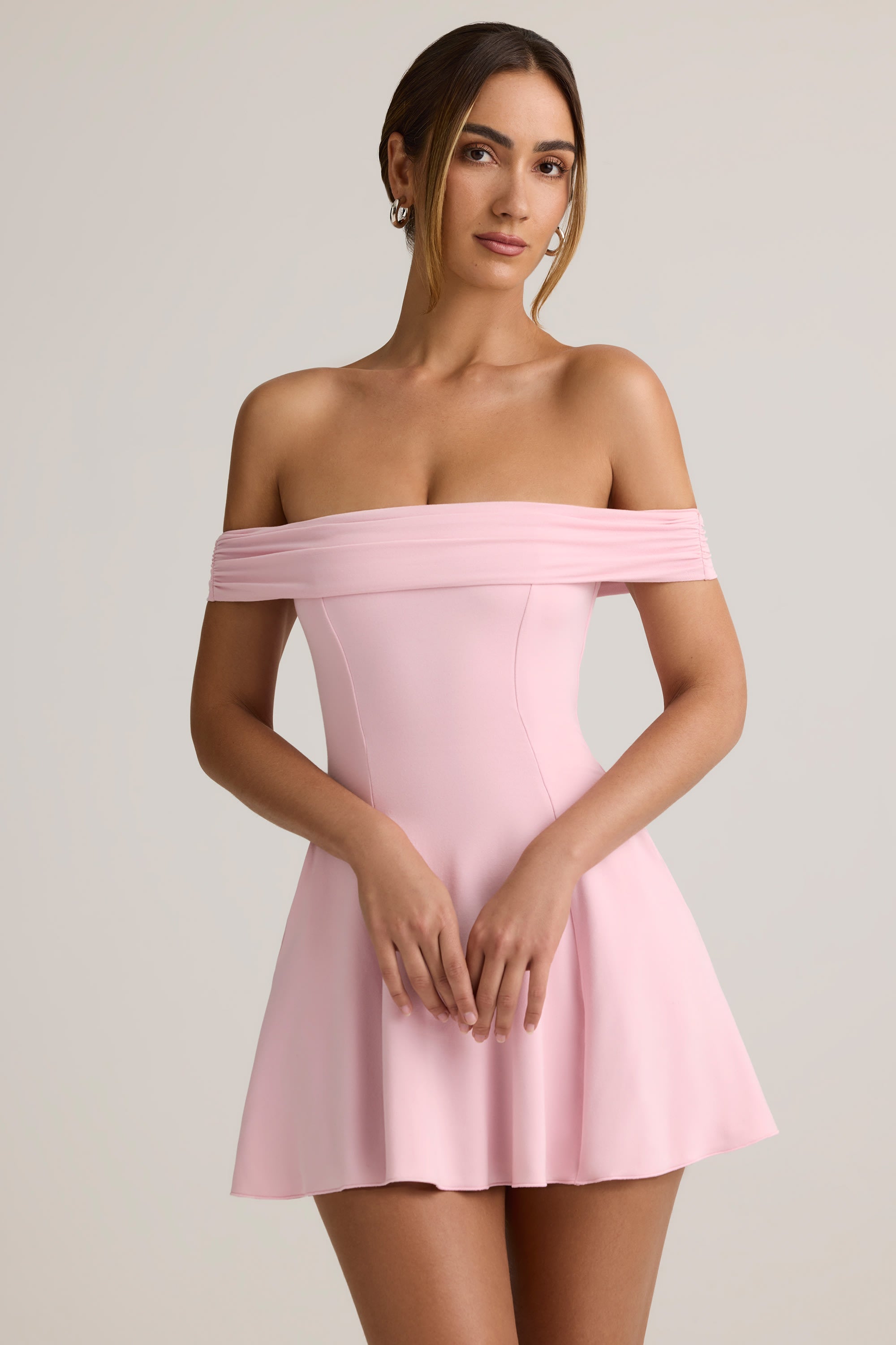 Modal Off-Shoulder A-Line Mini Dress in Baby Pink