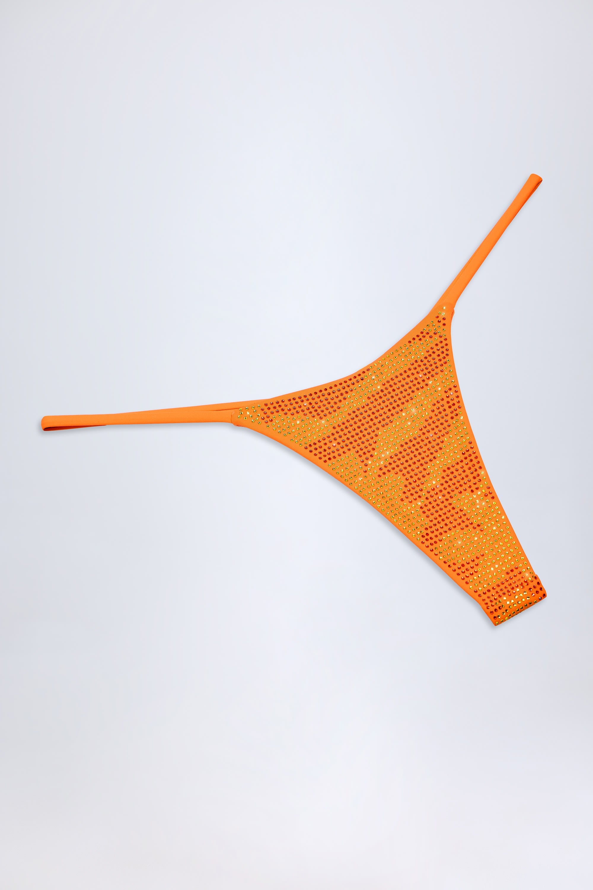 Embellished Thong Bikini Bottoms in Orange Tropical Hotfix