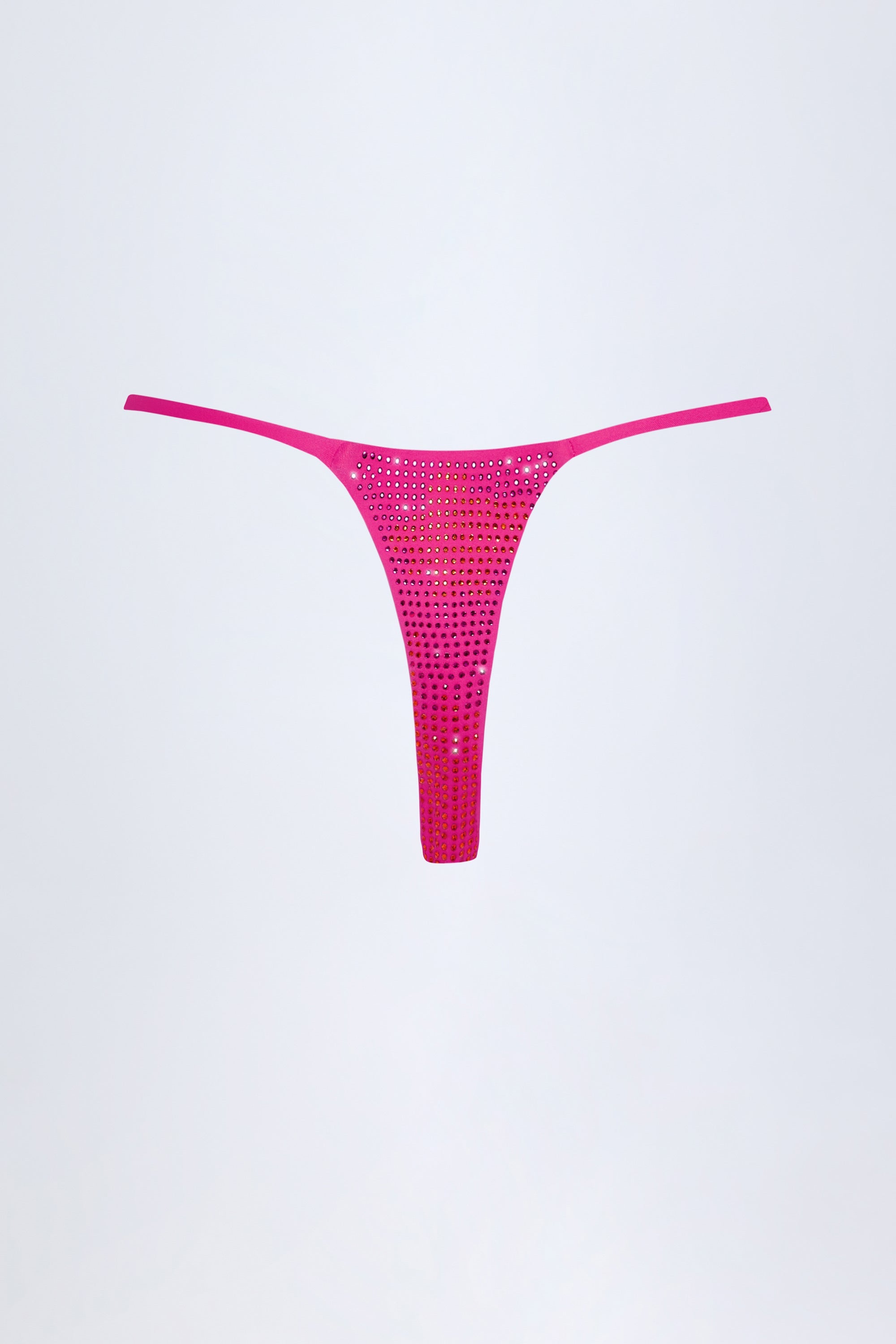 Embellished Thong Bikini Bottoms in Pink Tropical Hotfix