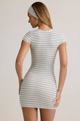 Modal Short-Sleeve Bodycon Mini Dress in Blue & Yellow Stripe