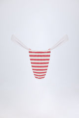 Ruched Cheeky Bikini Bottoms in Cherry Red Double Stripe