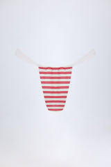 Ruched Cheeky Bikini Bottoms in Cherry Red Double Stripe
