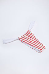 Ruched Cheeky Bikini Bottoms in Cherry Red Double Stripe