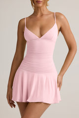 Modal Ruched A-Line Mini Dress in Baby Pink