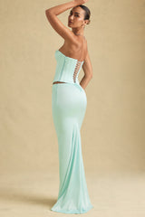 Draped Low-Rise Maxi Skirt in Mint