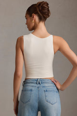 Asymmetric Ruched Tank Top in Vanilla