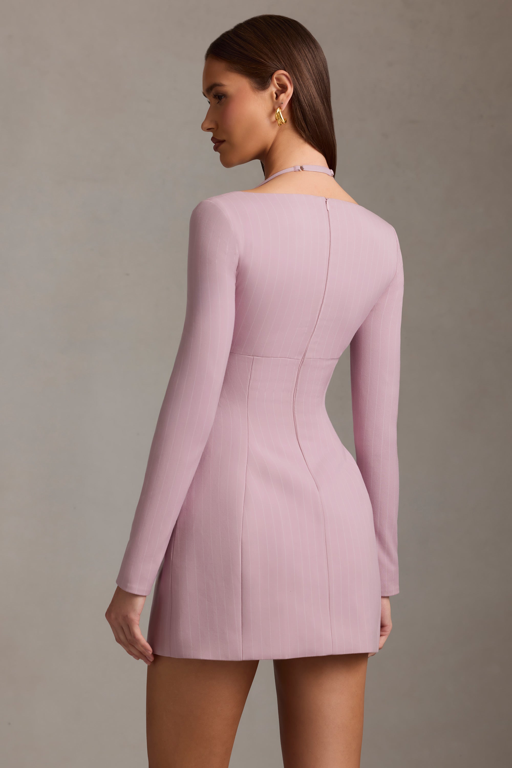 Pinstripe Structured A-Line Mini Dress in Mauve