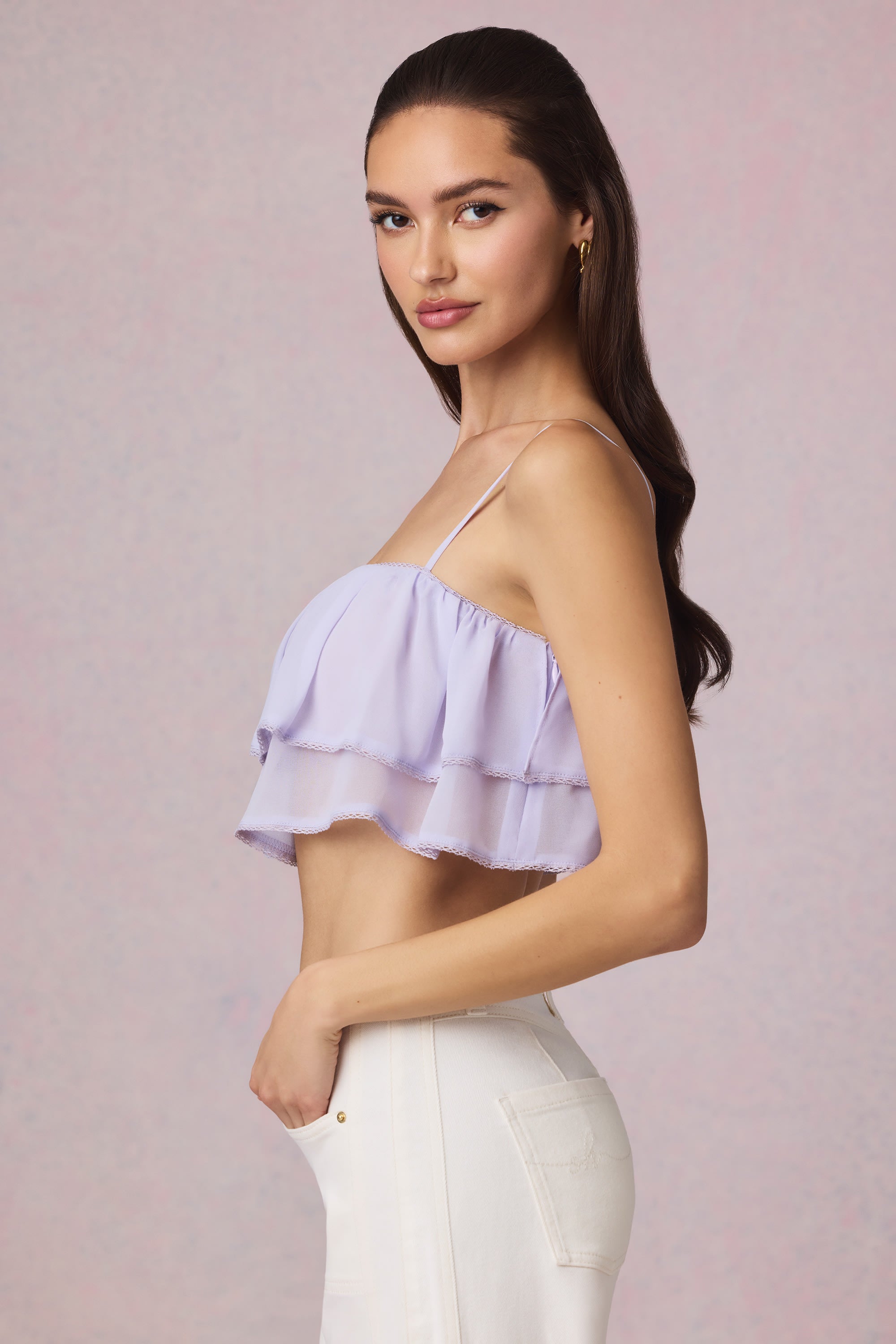 Ruffled Cropped Camisole Top in Lilac