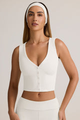 Modal Ribbed Button-Up Vest Top in White