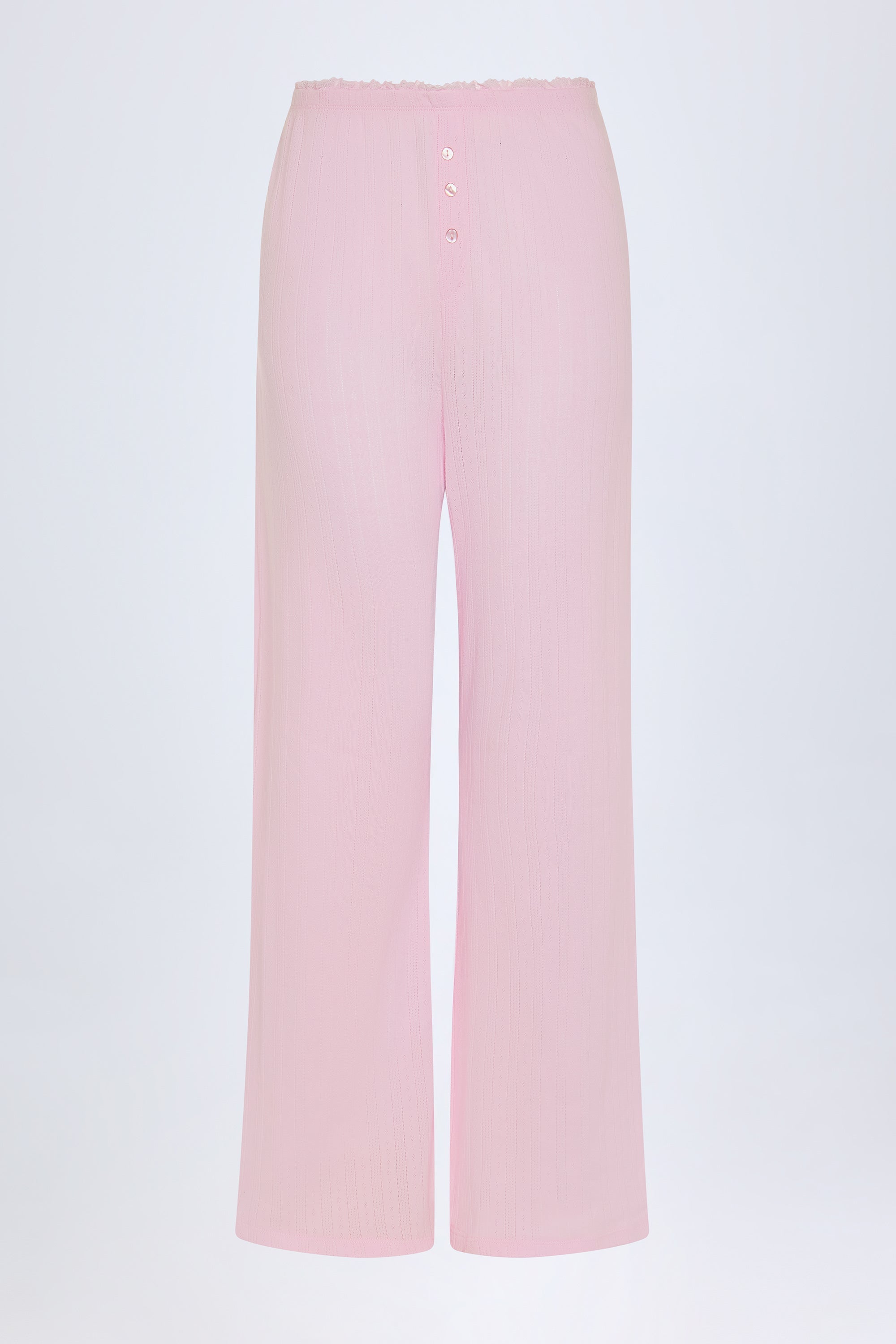 Pointelle Mid-Rise Straight-Leg Trousers in Baby Pink