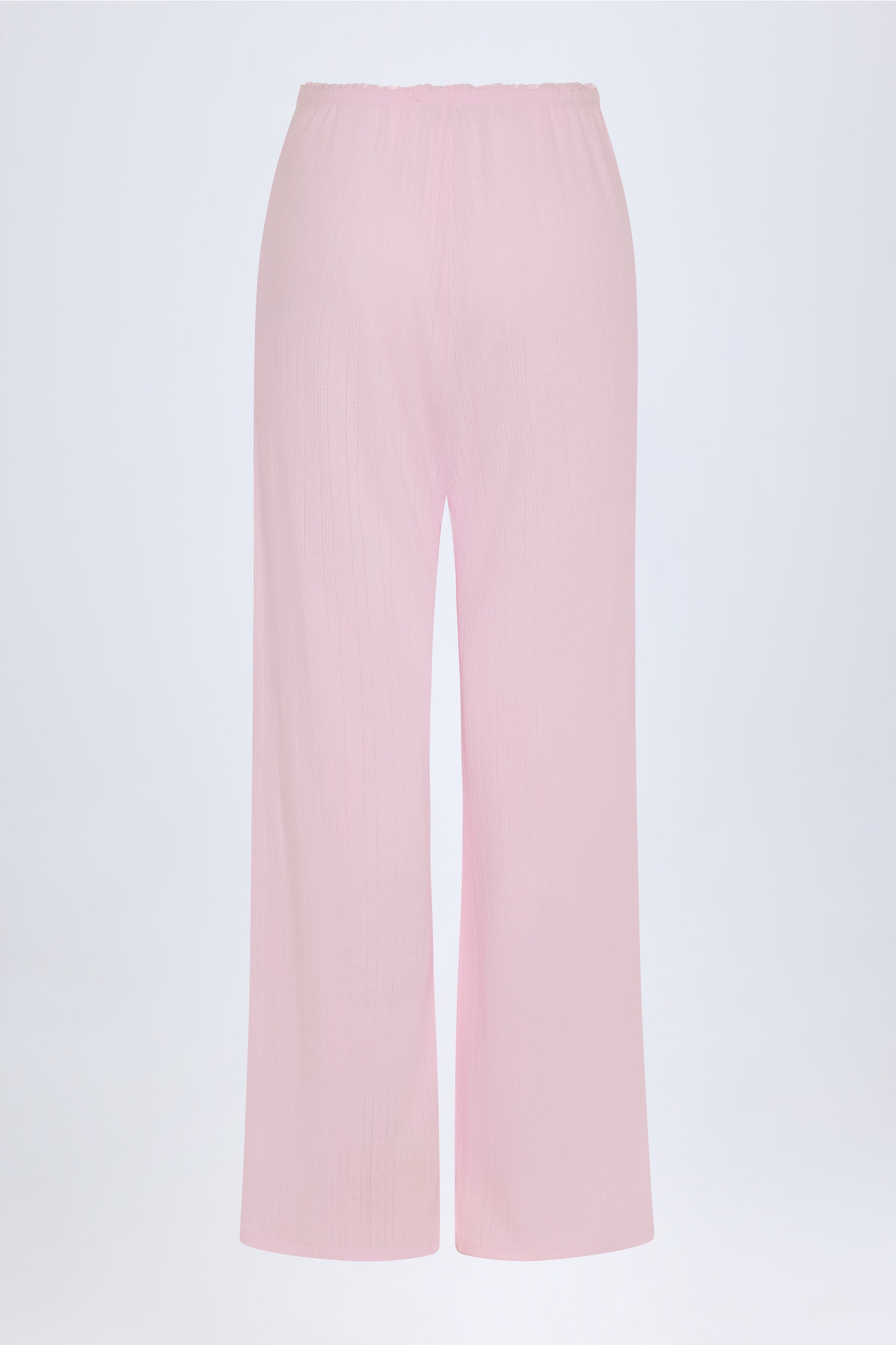 Pointelle Mid-Rise Straight-Leg Trousers in Baby Pink