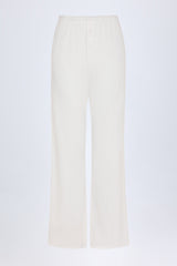 Pointelle Mid-Rise Straight-Leg Trousers in White