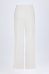 Pointelle Mid-Rise Straight-Leg Trousers in White