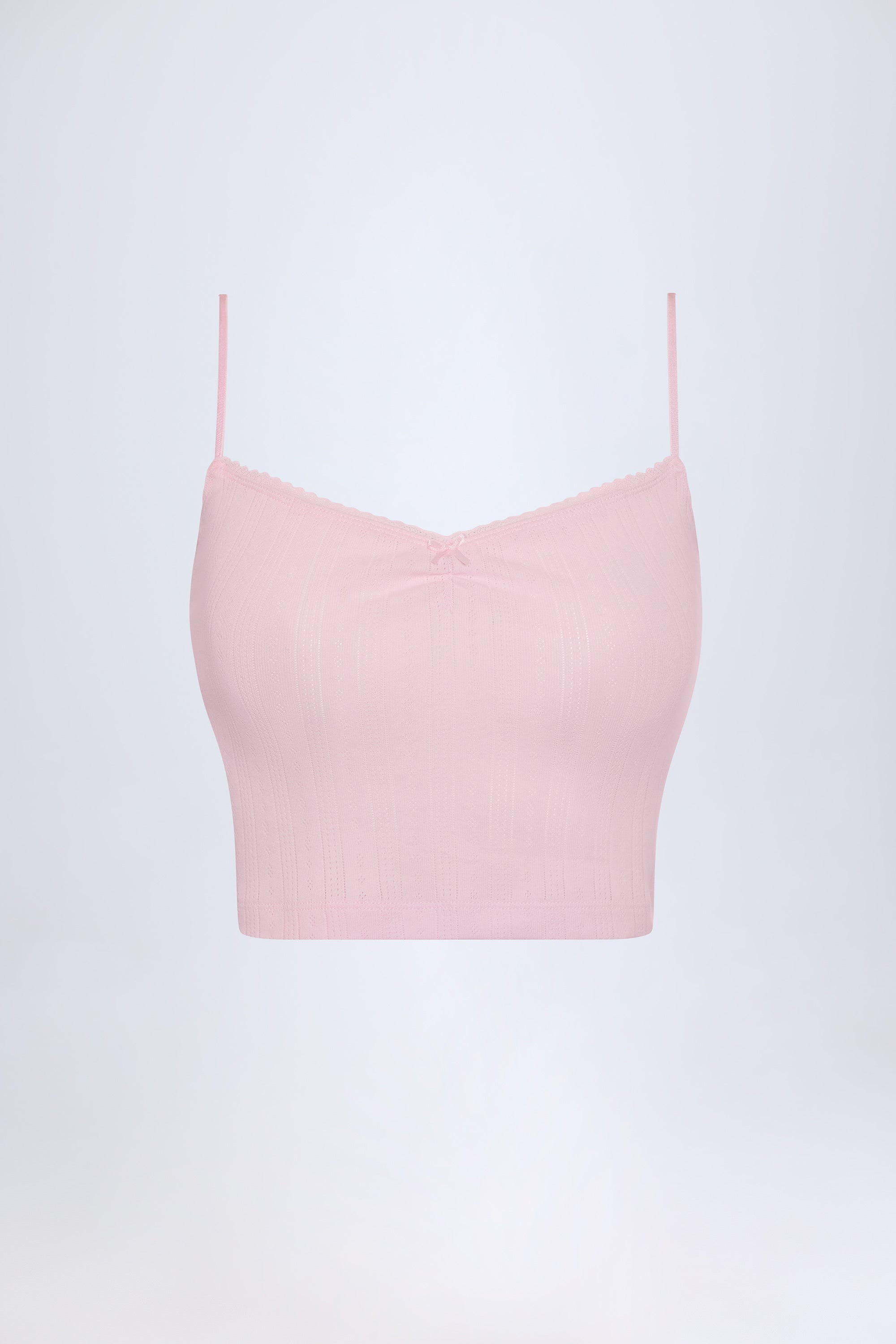 Pointelle Ruched Camisole Crop Top in Baby Pink
