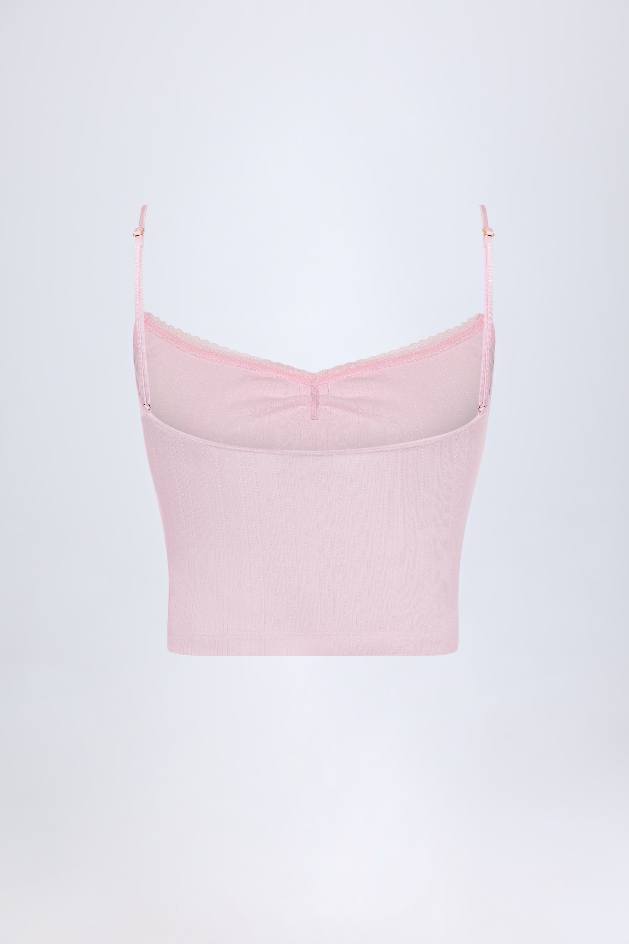 Pointelle Ruched Camisole Crop Top in Baby Pink