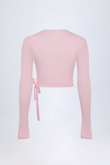 Pointelle Wrap Crop Top in Baby Pink
