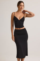 Modal Ruched Mid-Rise Midaxi Skirt in Black