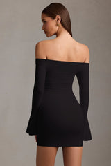 Off-Shoulder Cut-Out Mini Dress in Black