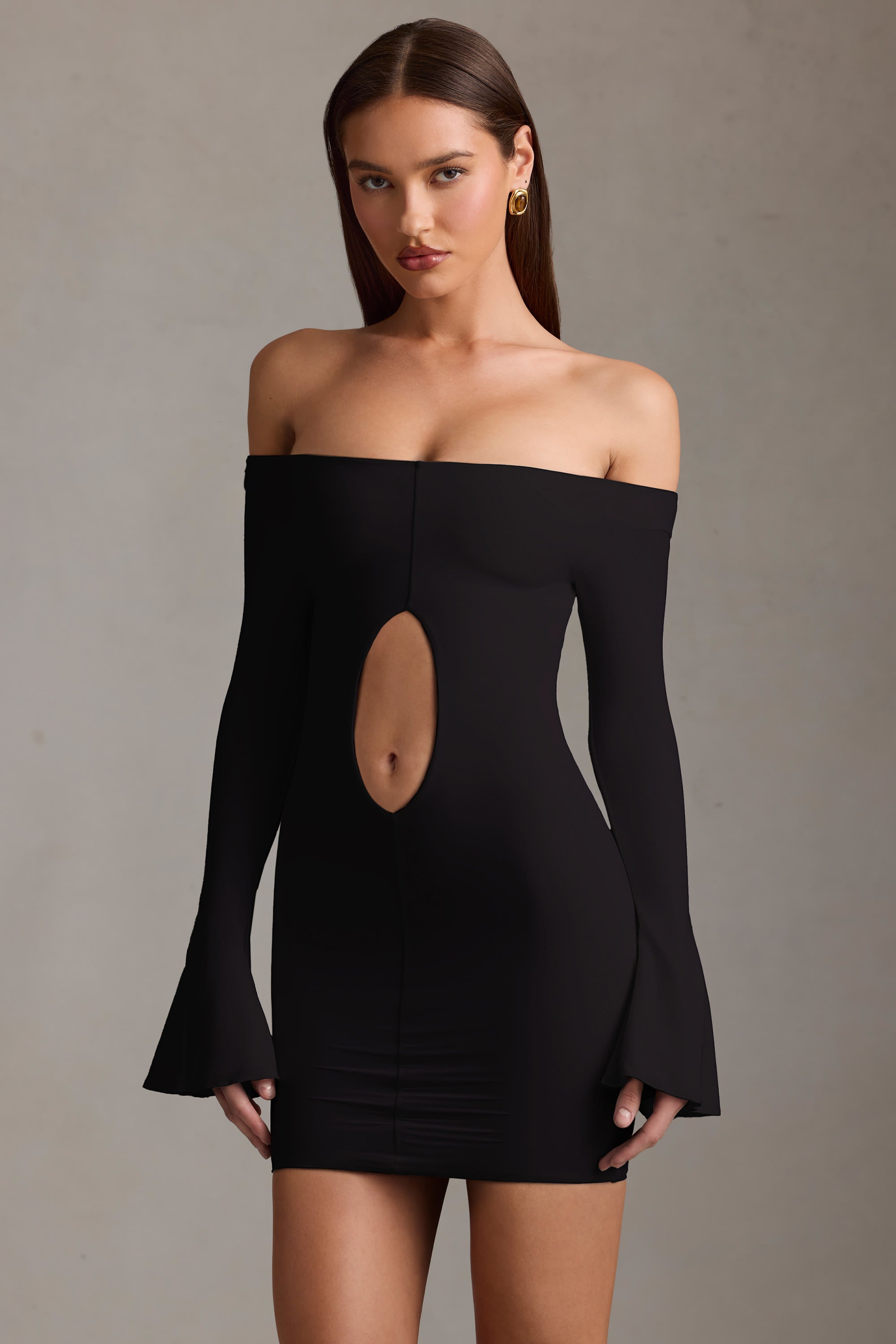Off-Shoulder Cut-Out Mini Dress in Black