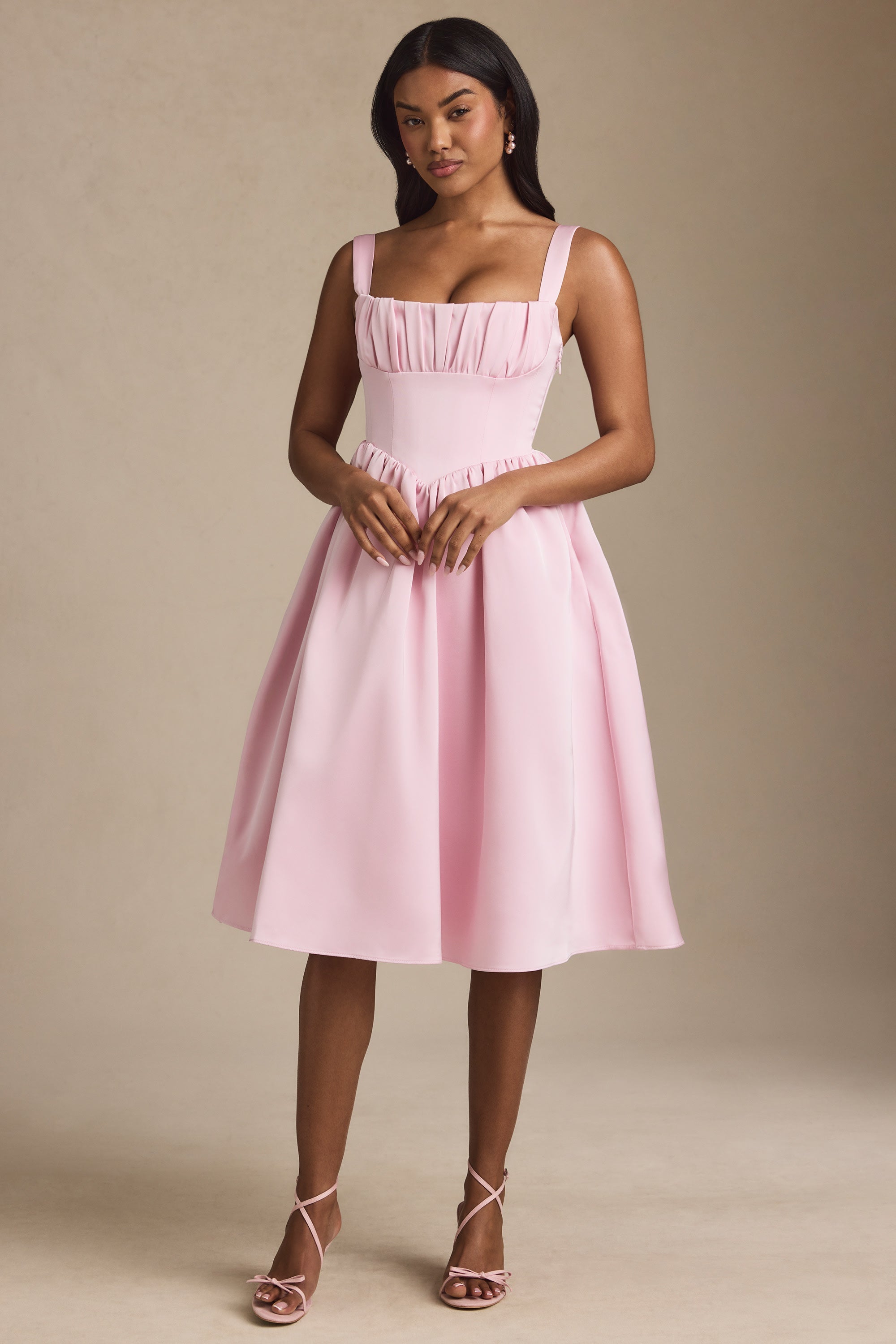 Draped Corset Midaxi Dress in Blush