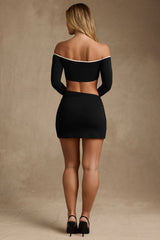 Modal Asymmetric-Waist Mini Skirt in Black
