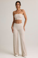 Modal Foldover Wide-Leg Trousers in Pink & Yellow Stripe