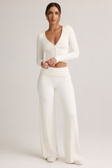 Modal Foldover Wide-Leg Trousers in White