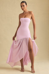 Asymmetric Strapless Fishtail Maxi Dress in Soft Pink