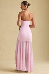 Asymmetric Strapless Fishtail Maxi Dress in Soft Pink