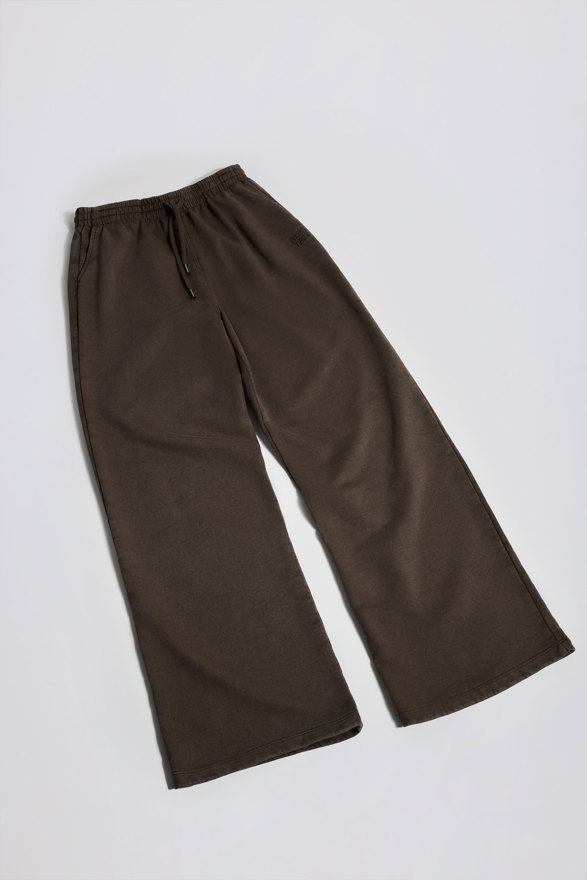 Acid Wash Wide-Leg Joggers in Brown