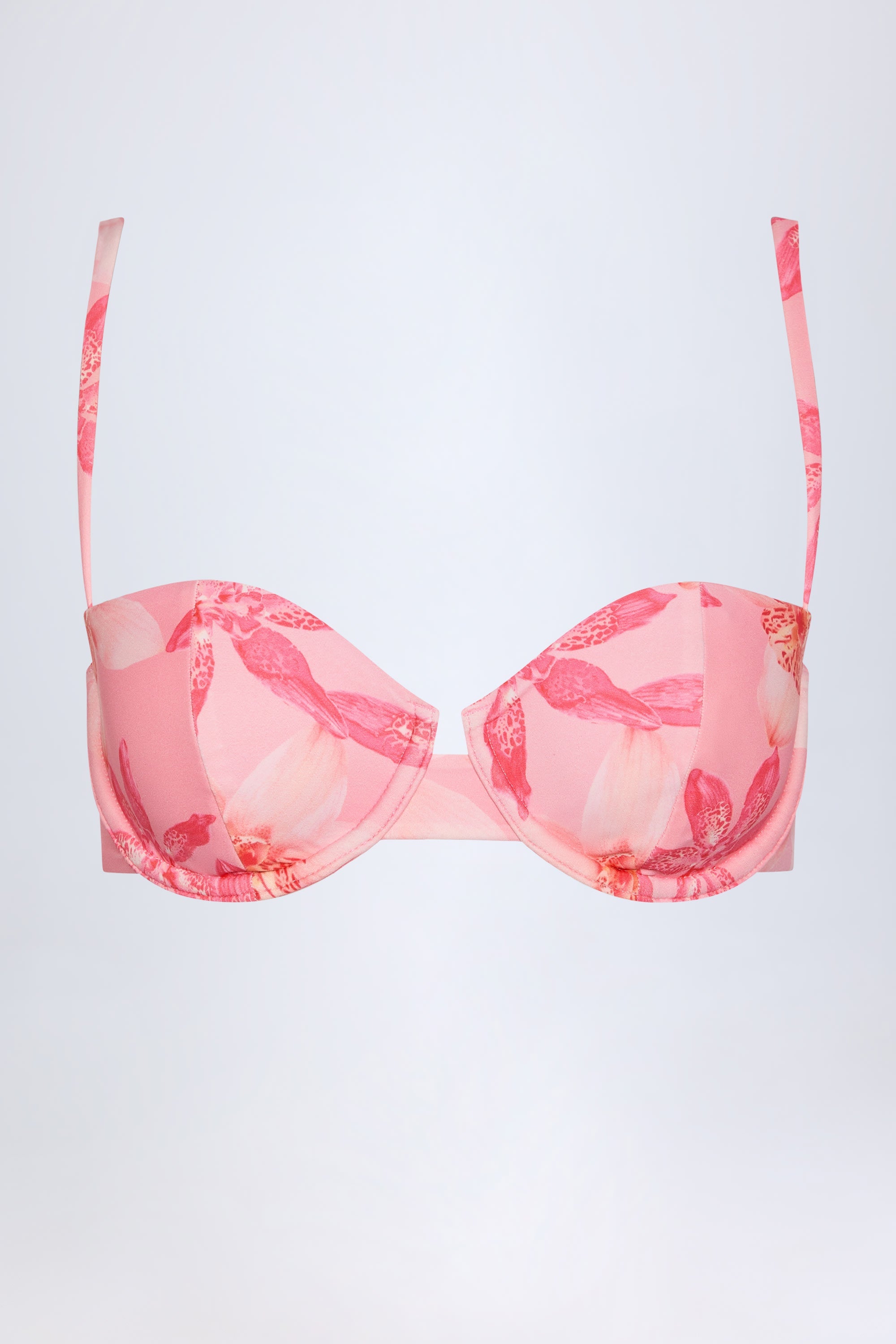 Underwired Balconette Bikini Top in Pink Orchid Print