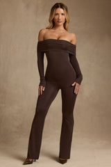 Modal Off-Shoulder Jumpsuit in Chocolate Brown