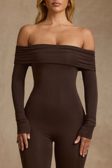 Modal Off-Shoulder Jumpsuit in Chocolate Brown