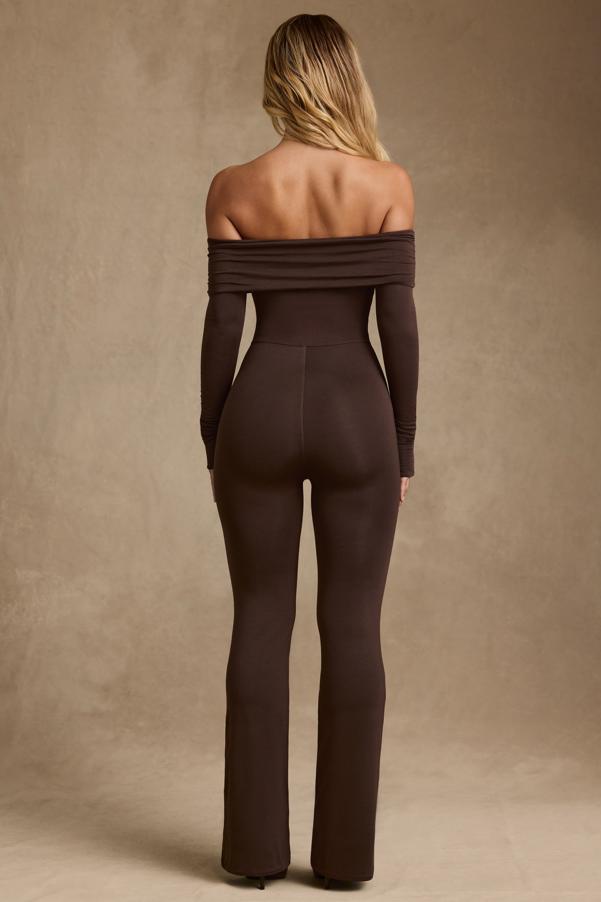 Modal Off-Shoulder Jumpsuit in Chocolate Brown