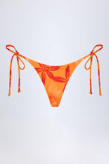 Side-Tie Thong Bikini Bottoms in Orange Orchid Print