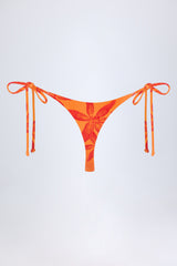 Side-Tie Thong Bikini Bottoms in Orange Orchid Print