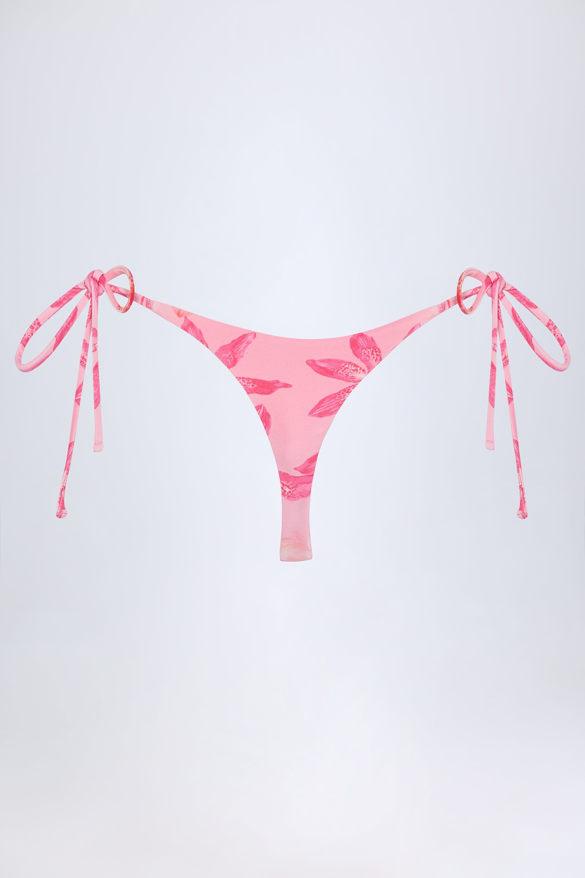 Side-Tie Thong Bikini Bottoms in Pink Orchid Print