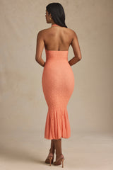 Halterneck Corset Lace Midaxi Dress in Peach