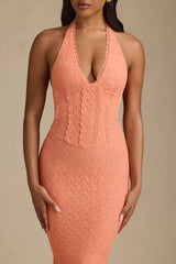 Halterneck Corset Lace Midaxi Dress in Peach