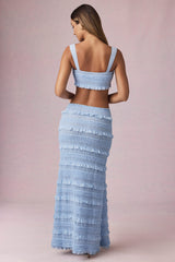 Ruffled Mid-Rise Maxi Skirt in Powder Blue