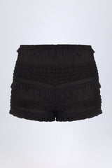 Ruffled Mid-Rise Shorts in Black