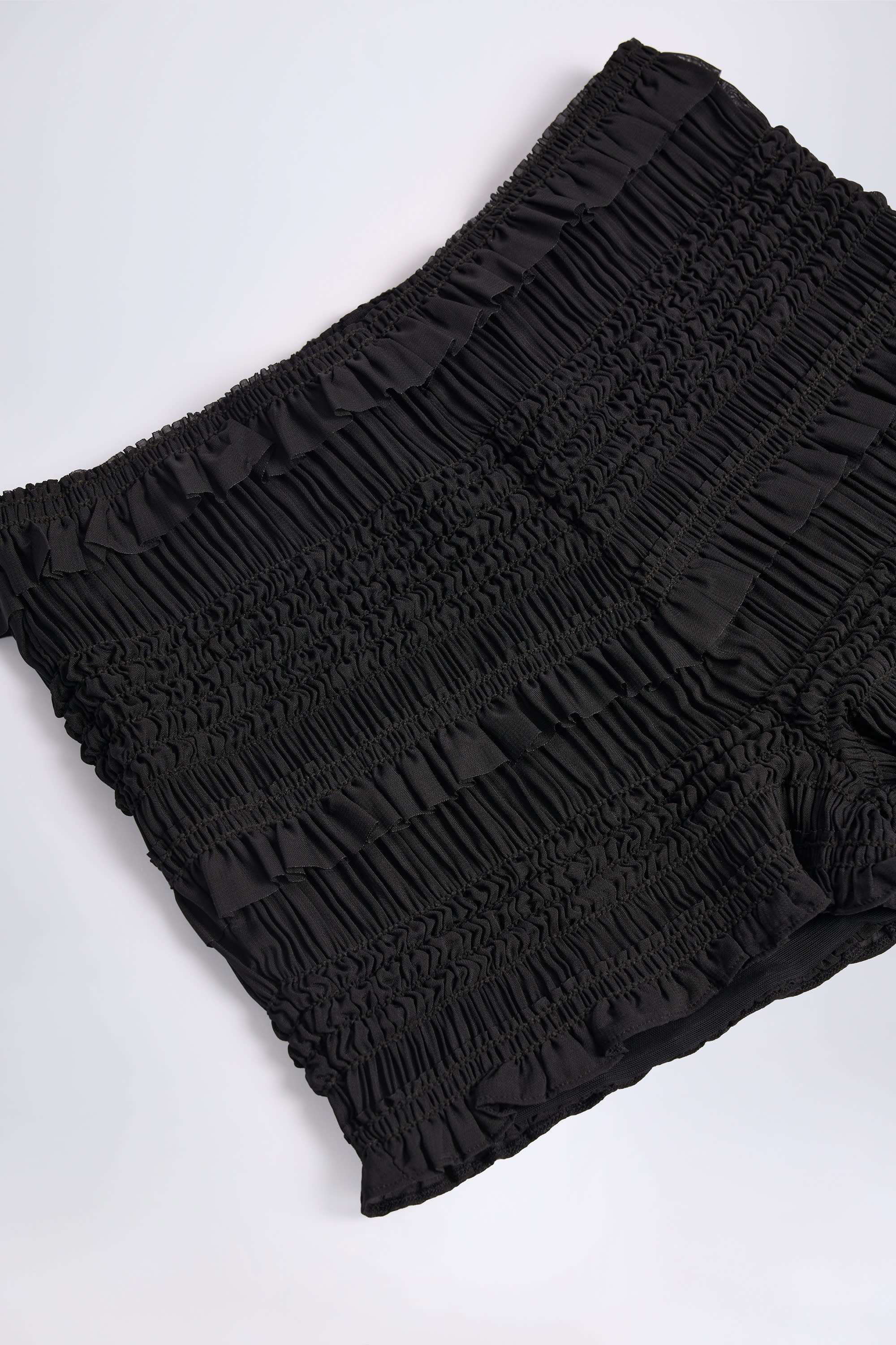 Ruffled Mid-Rise Shorts in Black