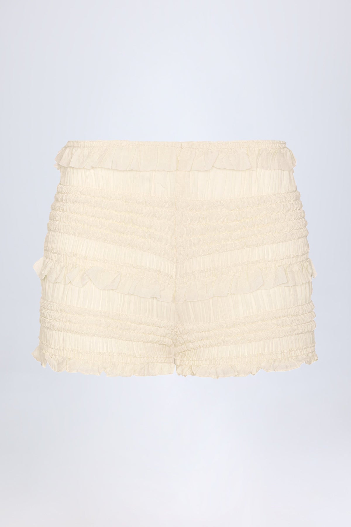 Ruffled Mid-Rise Shorts in Ivory